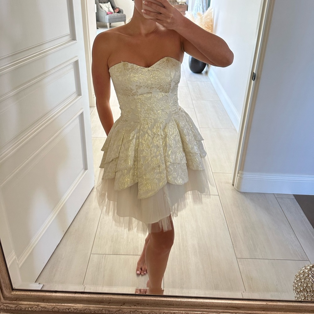 Strapless White & Gold Dress